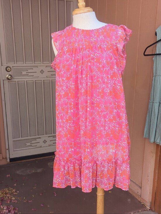 Umgee Dresses & Skirts - Umgee Pink Floral Ruffle-Hem Mini Dress with Built In Slip
